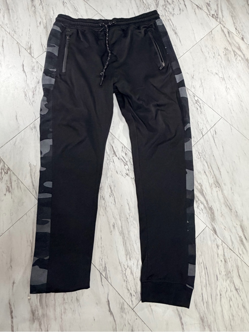 Burnside Black Joggers with Gray Camo Side Stripes